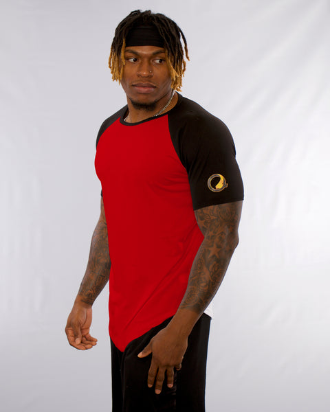 Mens Red & Black Raglan Baseball Shirt